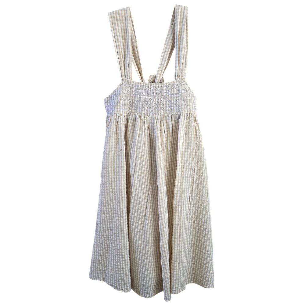 Anthropologie Kimchi Blue Sundress Tan Plaid Embroidered Women's Medium